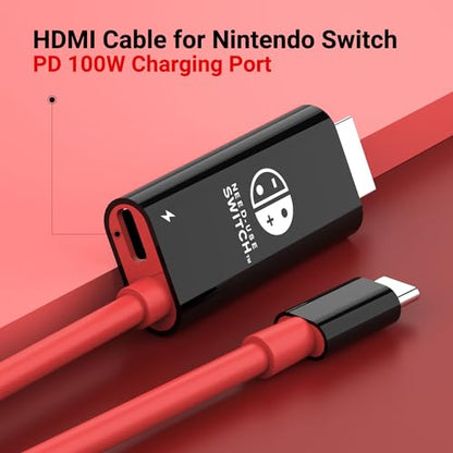 USB C to HDMI Adapter Cable for Nintendo Switch Dock,6FT/1.8M Switch Docking Station for TV with 4K Switch Dock HDMI Cable, 100W Switch Charging Dock- Black with Red, Not for Switch 2