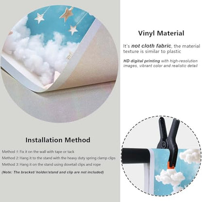 YongFoto Cute Sky Clouds Star Blue Backdrop 9x6ft Kids Photography Background Boy Girl Birthday Baby Shower Cradle Ceremony Party Banner Child Portrait Photoshoot Wallpaper Photo Studio Booth Props - color: Blue, size: 9ftx6ft