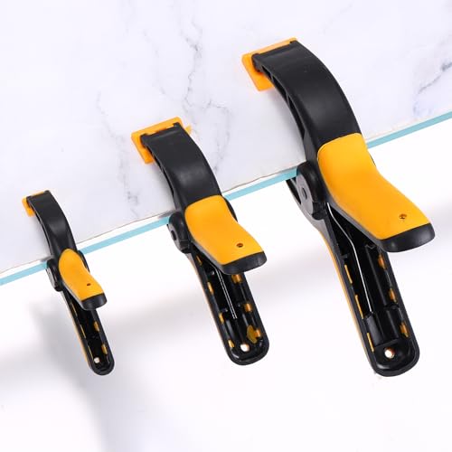 MECCANIXITY 3 Inch Backdrop Spring Clamps, 6 Pack Plastic Flexible Anti-Slip Strong Clips Mini Clamps for Stand DIY Project Photography Studio, Black and Yellow