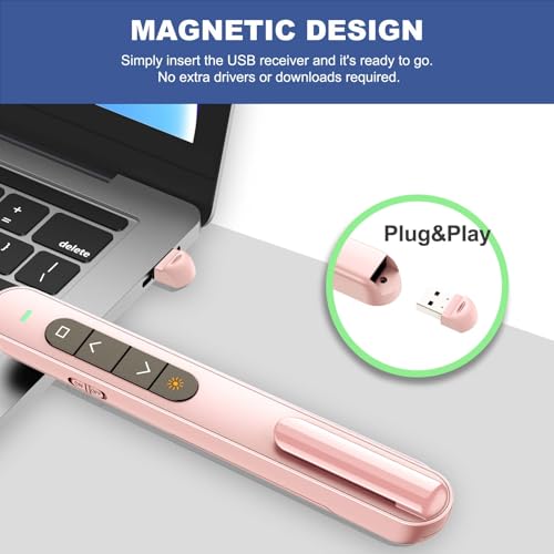 QUI Presentation Clicker with Volume Control, 2.4GHz USB Wireless Presenter Remote, PowerPoint Clicker Slide Advancer Compatible with Mac, Windows, Google Slides, Keynote - color: Pink, size: S