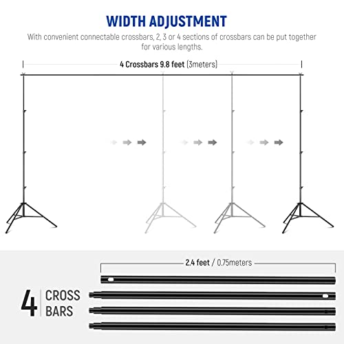 NEEWER 8.5x10ft Adjustable Backdrop Stand Kit, Photography Background Support System with 4 Crossbars, 6 Spring Clamps, 6 Backdrop Clips, 2 Sandbags, and Carrying Bag for Photo Video Party Ceremony - size: 10ft x 8.5ft