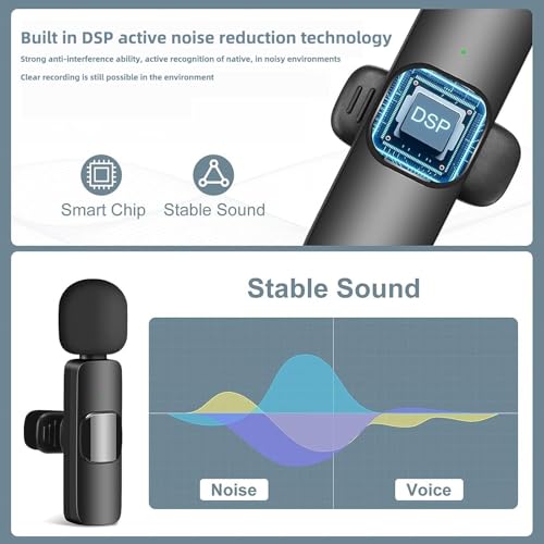 Wireless Lavalier Microphone - Mini Wireless Microphone with Rotatable Clip for iPhone Android, Clip-On Mini Mic for Phone Video Recording, Noise Reduction, Plug & Play (Grey)