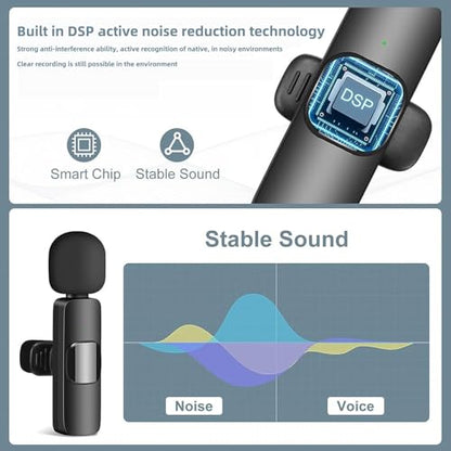 Wireless Lavalier Microphone - Mini Wireless Microphone with Rotatable Clip for iPhone Android, Clip-On Mini Mic for Phone Video Recording, Noise Reduction, Plug & Play (Grey)