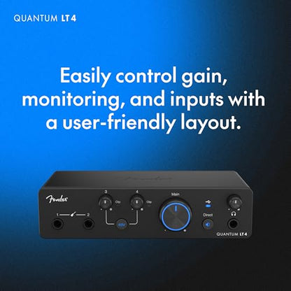 Fender Quantum LT 4 | 4x2 USB-C Audio Interface for Music Production, Dual MAX-HD Mic Preamps, Dual Instrument Inputs, Low-Latency Drivers, Loopback, Balanced Outputs, Headphone Amp, Mac & PC | 4-In/2-Out USB-C, Dual Hi-Z Instrument Inputs, Balanced Trs O