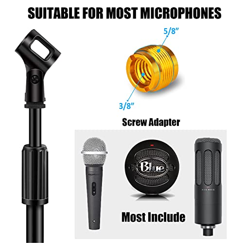 GLEAM Microphone Stand, Mic Stand Floor Detachable Boom Mic Arm Stands with Weighted Round Base, Height Adjustable from 34" to 60"