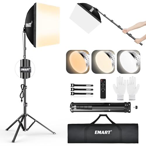 EMART Softbox Lighting Kit, 16"X16" Soft Box, 3000K-6000K 85W LED Bulbs with Remote, 65" Tripod, Professional Softbox Photography Lighting Kit for Studio Lights, Portrait, Video Recording(1PACK) - color: 85W (3000-6000K), size: 16"X16"-2 Pack