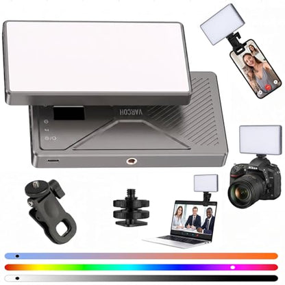 225 LED Portable Selfie Light, Video Conference Light, 4000mAh Rechargeable, App Control, Tripod, Metal Hot Shoe, Clip, CRI 97+, 24 Light Modes for Phone, Camera, Live Streaming, Makeup, Photography
