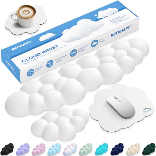 Cloud Wrist Rest Keyboard Cushion, 4-in-1 Ergonomic Cloud Keyboard Wrist Rest and Mouse Pad Set with Memory Foam Arm Support for Palm, Cute Desk Accessory for PC Gaming Setup, White - color: 01 White, size: Full Size