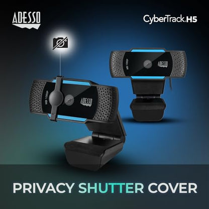 Adesso CyberTrack H5-TAA 1080P HD Auto Focus Webcam with Built-in Dual Microphone, Tripod Mount and Privacy Shutter Cover TAA Compliant