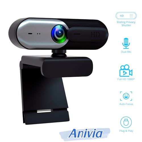 1080P Webcam with Privacy Slide Cover for PC, Web cam for Laptop Computer Camera Built-in Noise Canceling Mic, Low-Light Correction, for Microsoft Teams, Zoom, Google Voice, PC/Mac/Macbook/Tablet-1