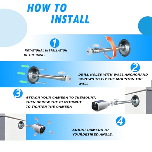 3PCS Stainless Steel Extremely Long 8.5 in Camera Mount for eufyCam 2C/2C Pro, 3C/S300, Adjustable Wall Mount Brackets Indoor/Outdoor - size: 8.5 inch 3PCS