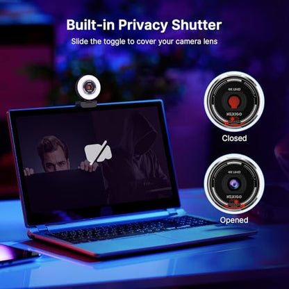 NexiGo 4K Streaming Webcam Kit, N680E Pro UHD Webcam w/Ring Light, PDAF Autofocus, 1080p 60FPS, Dual Noise-Canceling Mics, Privacy Shutter, Flexible Tripod Stand, for Zoom/Teams/Twitch/Google Meet