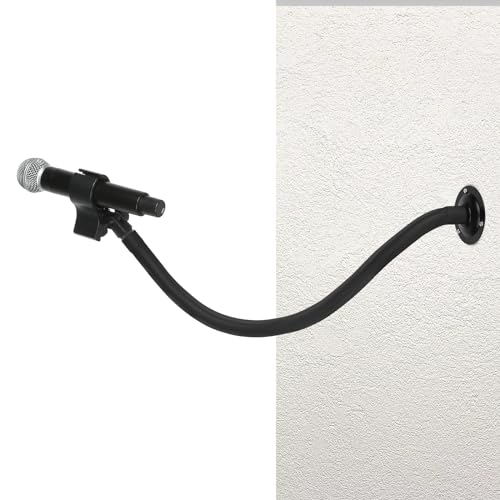 Microphone Holder - 23.6 inch Long Arm Gooseneck Desktop Mic Stand,Mic Arm Wall Mount,Metal Base Mic Clip 3/8" to 5/8" Adapter for Walls/Desk/Podium,Compatible with Shure/Fifine/AT2020/Pyle/Razer
