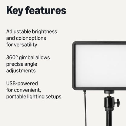 Amazon Basics 2-Pack Dimmable LED Video Light with 62.3-Inch Adjustable Tripod, RGB Modes, 360° Gimbal, USB-Powered, for Streaming, Content Creation