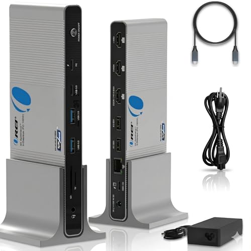 OREI DisplayLink Docking Station 3 Monitors – 3X 4K@60Hz HDMI – 6X USB (4X USB 3.0), Gigabit Ethernet, 100W PD, AUX – Triple Monitor Docking Station with Win & Mac Support - color: Charcoal Black
