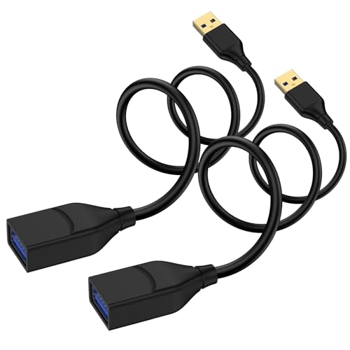 USB Extension Cable 6FT, 2 Pack USB3.0 Extender USB A Extension Cable High Speed Type A Male to Female Extender Cord for Keyboard,Mouse,Flash Drive,Webcam,Gamepad,Printer,Hard Drive,Camera,Hub,Handset - color: Black