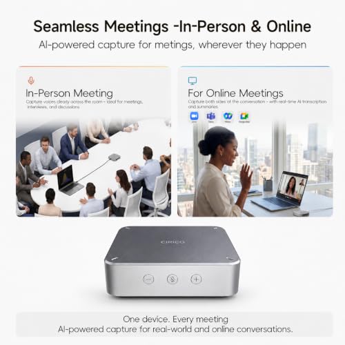 AI Conference Speakerphone Computer Speaker Voice Recorder | AI Meeting Summaries • 4 Mics • Noise Reduction • Bluetooth 5.3 • 24H Calls • For Individuals & Teams • Zoom/Teams/Meet/Webex