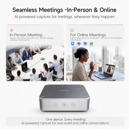 AI Conference Speakerphone Computer Speaker Voice Recorder | AI Meeting Summaries • 4 Mics • Noise Reduction • Bluetooth 5.3 • 24H Calls • For Individuals & Teams • Zoom/Teams/Meet/Webex