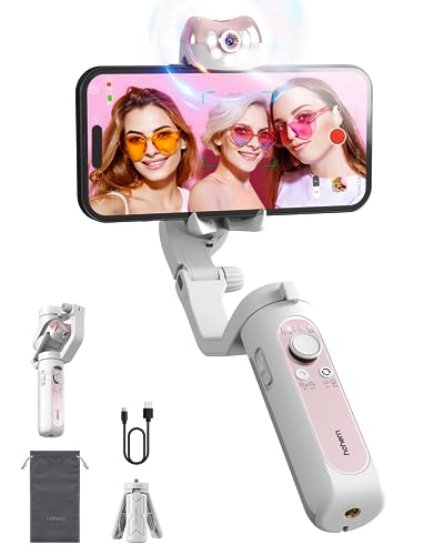 hohem iSteady V2S Gimbal Stabilizer for Smartphone, 3-Axis Gimbal for iPhone, AI Tracking, Portable and Foldable Phone Stabilizer with Fill Light for Video Recording, Vlogging, YouTube, TikTok - color: White