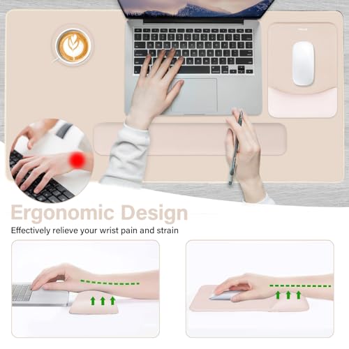 MOSISO Keyboard Mouse Pad Set, Large Gaming Mouse Pad&Rectangular Keyboard Wrist Rest&Mousepad with Wrist Rest&Coaster, Ergonomic Non-Slip&Easy Typing Pad with Curved Silicone Lining, Apricot - color: Apricot