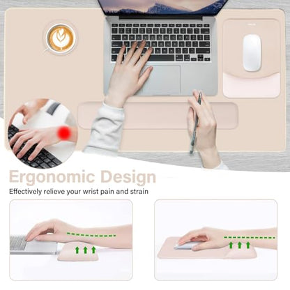 MOSISO Keyboard Mouse Pad Set, Large Gaming Mouse Pad&Rectangular Keyboard Wrist Rest&Mousepad with Wrist Rest&Coaster, Ergonomic Non-Slip&Easy Typing Pad with Curved Silicone Lining, Apricot - color: Apricot
