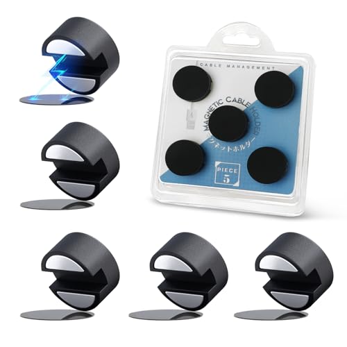Maveek 5 Pcs Magnetic Cord Holder Cable Management, Strong Cable Clips Magnets Metal Plate, Adhesive Wire Organizers for Nightstand Desktop Wall Kitchen USB LAN (Black) - color: Black, size: Medium