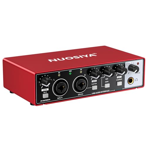 USB Audio Interface for PC Computer Recording Music, Red Guitar Audio Interface for Mac 24Bit/192kHz Podcasting Streaming for Vocalist Producer with 48V Phantom Power