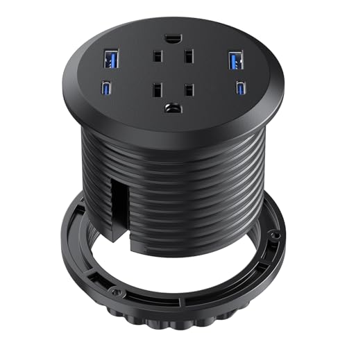 Desktop Power Grommet,GaN 65W USB C Fast Charging Station,2 AC Outlets,4 USB Ports in to the Top of Your Desk,Flush Mount Power Grommet 3-inch Hole,Countertop Recessed Outlet - color: Black, size: 1 Pack