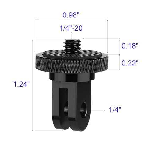 6 Pack Aluminum 1/4"-20 Camera Tripod Adapter, Compatible with GoPro and Insta360 Action Cameras, 1/4" Mount Adapter for Standard 1/4 Accessories