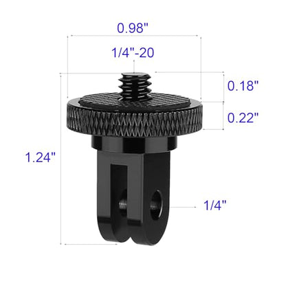 6 Pack Aluminum 1/4"-20 Camera Tripod Adapter, Compatible with GoPro and Insta360 Action Cameras, 1/4" Mount Adapter for Standard 1/4 Accessories