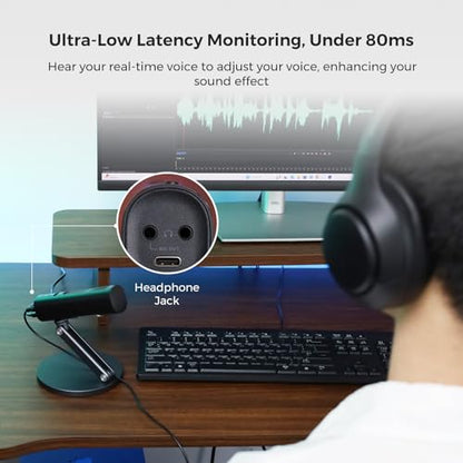 NearStream USB Condenser Microphone for PC, Camera, Podcast Microphone for Stream/Record, Desktop Mic with 8 Mic Array/Noise Canceling/3 Polar Patterns/Volume Control/Monitoring, Studio Mic AM10U