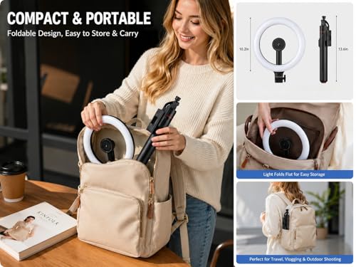 Ring Light with Stand and Wireless Microphone, 10" Magnetic Selfie Light 5000mAh Rechargeable 3000K-6500K, 71" Tripod with Extra Phone Holder, All-in-One Content Creator Kit for Live Stream Vlog