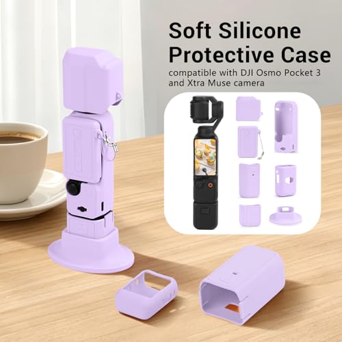 Silicone Case for DJI Osmo Pocket 3/Xtra Muse Camera with Fixed Base & Anti-Loss Lanyard, Compatible with Xtra Muse Accessories – for Travel Vlogging Daily Filming (Purple) - color: Purple