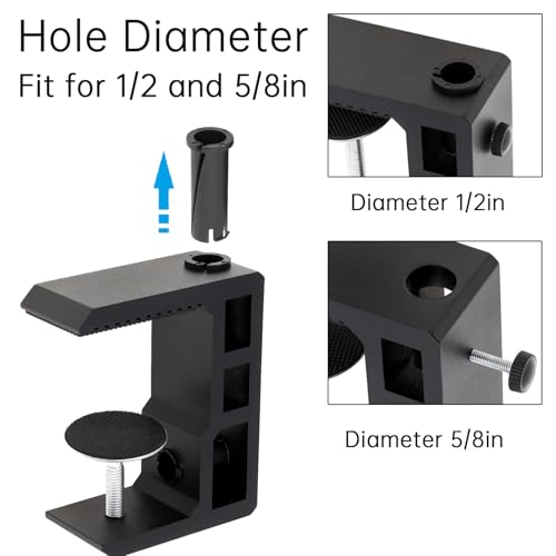 RTNLIT Heavy Duty Desk Clamp for 1/2” and 5/8" Hole Base Microphone Boom Arm, Large Metal Table Mount Mic C Clamp Fits up to 3.3" Desktop Thickness