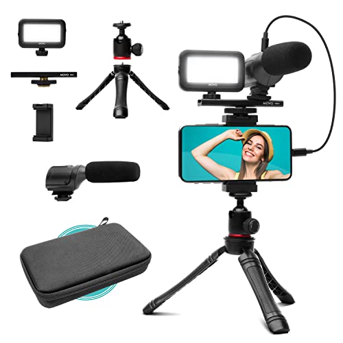 Movo uVlogger- Android/USB-C Compatible Vlogging Kit Smartphone Video Kit Accessories: Tripod, Mount, LED Light and Cellphone Shotgun Microphone for Video Recording for YouTube, Vlog
