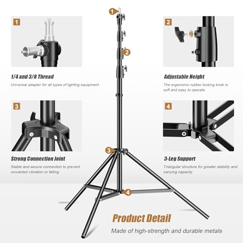 Godox 380F Heavy Duty Light Stand 150in/12.6' Tripod Stand Adjustable 110cm-380cm Spring Cushioned Photography Light Stand with 1/4” to 3/8” Screw Adapter for Strobe,LED Video Light,Monolight, Softbox - size: 150in