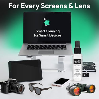 Sparkle Anti-Reflective Lens Cleaner Spray kit | (2x) 1oz Glasses Cleaner Bottle + (2x) Microfiber Cloth for Eyeglasses, Sunglasses, Lenses, Screens and Camera Cleaning Kit (4 Piece Set)