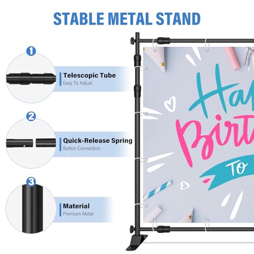 10 x 8 FT Banner Stand Kit, Adjustable Backdrop Stand for Parties, Heavy-Duty Photography Step and Repeat Stand with Portable Bag for Birthdays, Promotions, Exhibitions (Banner Not Included) - size: 10 x 8 ft