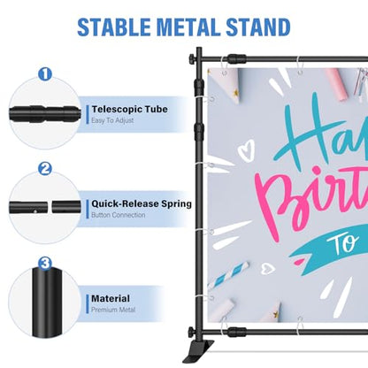 10 x 8 FT Banner Stand Kit, Adjustable Backdrop Stand for Parties, Heavy-Duty Photography Step and Repeat Stand with Portable Bag for Birthdays, Promotions, Exhibitions (Banner Not Included) - size: 10 x 8 ft