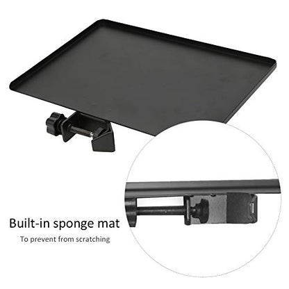 Sound Card Tray, Alloy Black Metal Shelf Bracket Phone Clip Universal Microphone Stand Clamp on Rack Tray Holder Tripod Sound Card Tray for Live Streaming, Karaoke, Recording