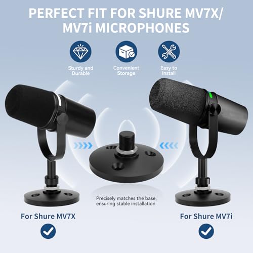 Desktop Microphone Stand for Shure MV7i/MV7x,Secure & Space-Saving Desk Stand for Shure MV7i and MV7x Podcast Mic,Detachable microphone base with locking nut - size: for Shure MV7i/MV7x