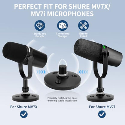 Desktop Microphone Stand for Shure MV7i/MV7x,Secure & Space-Saving Desk Stand for Shure MV7i and MV7x Podcast Mic,Detachable microphone base with locking nut - size: for Shure MV7i/MV7x
