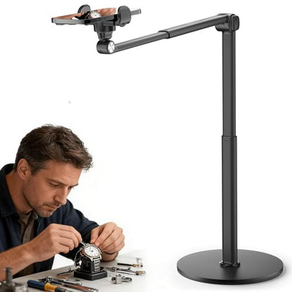 Overhead Phone Stand for Desk, Heavy Duty Aluminum Overhead Phone Tripod with Flexible Long Arm, 360° Rotating Phone Holder for Filming Overhead, Drawing, Cooking – Perfect for Creators(Clip) - style: Clip