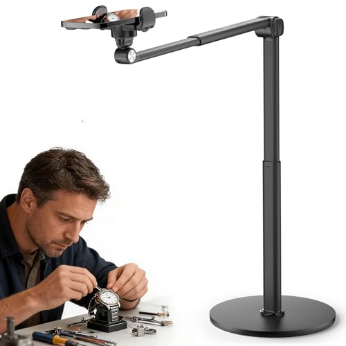 Overhead Phone Stand for Desk, Heavy Duty Aluminum Overhead Phone Tripod with Flexible Long Arm, 360° Rotating Phone Holder for Filming Overhead, Drawing, Cooking – Perfect for Creators(Clip) - style: Clip
