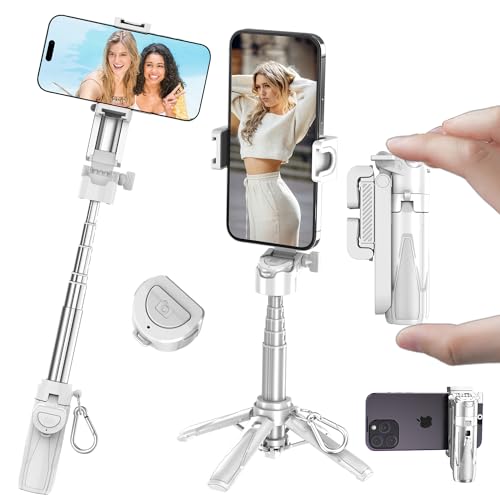 Mini Selfie Stick Tripod, 41.5cm Extendable Grip Phone Tripod with Detachable Remote Pocket Size, 4-in-1 Mini Phone Grip, 10m Wireless Shutter, Vlog Livestreaming Photography （White） - style: White