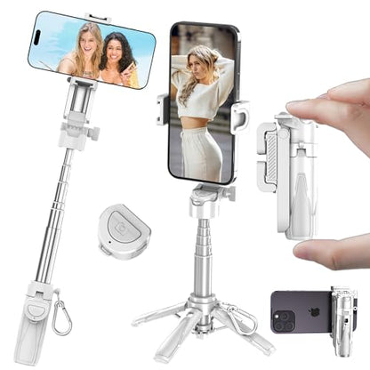 Mini Selfie Stick Tripod, 41.5cm Extendable Grip Phone Tripod with Detachable Remote Pocket Size, 4-in-1 Mini Phone Grip, 10m Wireless Shutter, Vlog Livestreaming Photography （White） - style: White