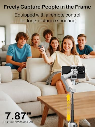 AOCHUAN Smartphone Gimbal Stabilizer for iPhone & Android, 3-Axis Phone Gimbal with Bluetooth Remote Control, Built-in 7.8” Extendable Rod, Face Tracking, Video Stabilizer – Smart V8 Kit White - color: White, size: V8 with RC
