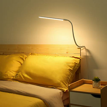 Lepro Small Desk Lamp with Clamp, LED Reading Lamps with 450LM, 3 Color Modes 10 Brightness, Dimmable USB Clip on Desk Light with Gooseneck Swing Arm for Nail, Home Office and Dorm (White) - color: White
