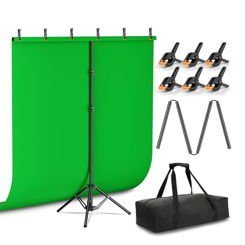 EMART Green Screen Backdrop Kit with Reverse Folding Base, 5x6.5ft Photo Greenscreen Background with Portable T-Shape Stand and 6 Clamps for Photography, Photoshoot, Studio Video Recording, Streaming - color: Green, size: 5x7FT