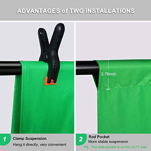 Aimosen 12 X 10 FT Large Green Screen Backdrop for Photography, GreenScreen Background for Zoom Meeting, Polyester Cloth Fabric Curtain, Chromakey Video Photoshoot Studio YouTube Conference Streaming - color: Green